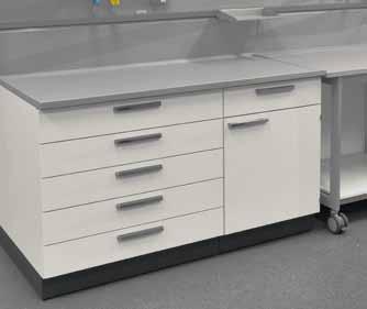 Surfaces and edges are optimally protected The melamine resin coated faces are easy to clean and robust against the effects in the laboratory.