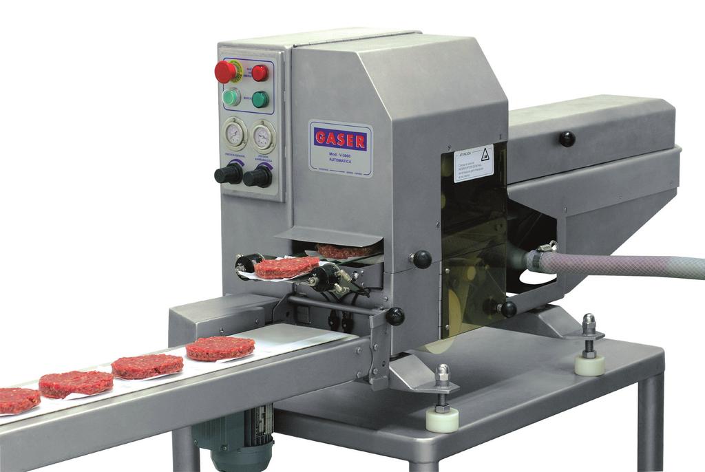 GASER V-3000 CP HAMBURGER FORMER 310492 TECHNICAL DETAILS Can be connected to either a piston filler or Handtmann vacuum filler Produces from 40 up to 60 hamburgers per minute (depending on filler