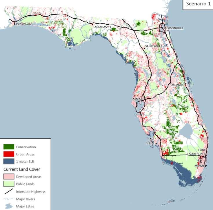 SCENARIO 1 50% Fee Simple 50% Easement + Florida Forever targets Existing distribution of density, county future land use plans Model: