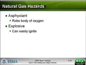 Natural Gas Hazards Explain that natural gas presents two types of hazards.