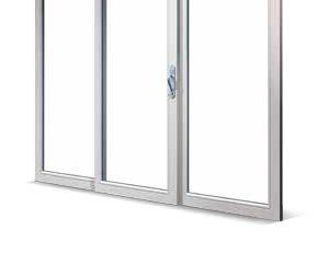 Sunrise Windows Sliding doors are also available in configurations up to 12' wide, where the center section slides and the two