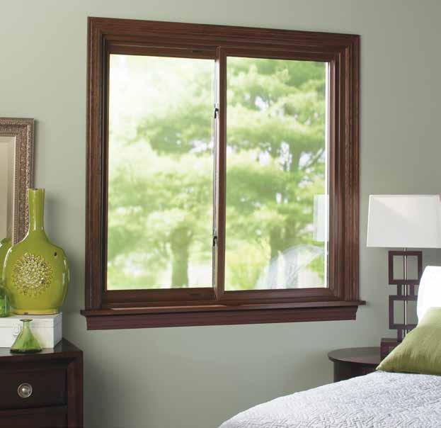 English Walnut woodgrain tilt-in Sliding window with Madera trim with