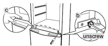facilitate the opposite door swing. c) Take off the middle hinge by removing the screws.