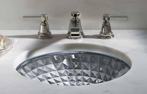 Kallos Spun Glass Under Counter Basin 406 Pictured: Briolette Faceted Glass Vessel Basin 13 130 The Kallos spun glass under counter basin offers a distinctive architectural pattern reminiscent of