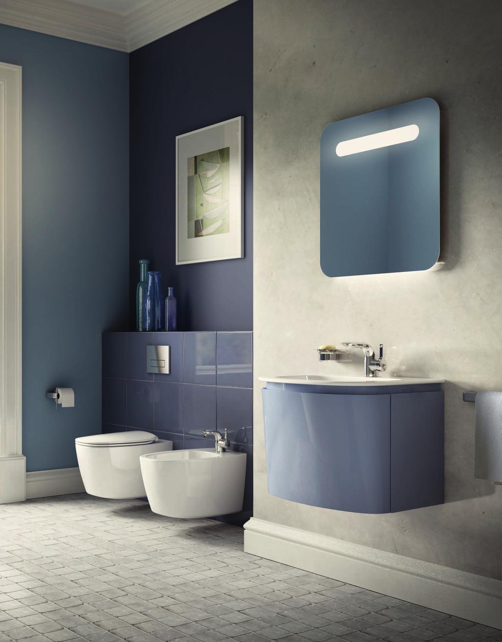 Dea vanity with vanity furniture in Glossy Blue finish.