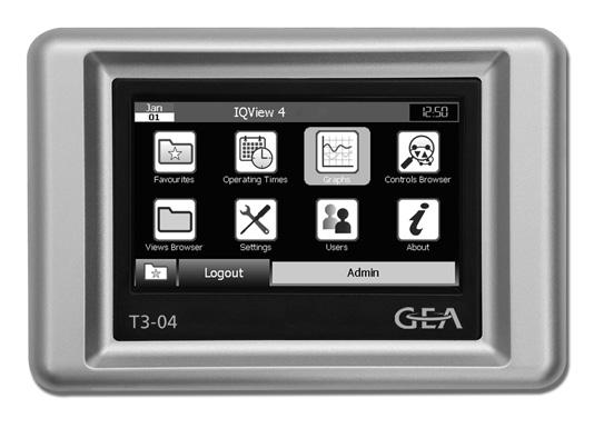Air conditioning controls T3-04 controller T3-04 controls Display details and functions Graphical display Temperature display with temperature range Plotting of all alarms, temperatures,