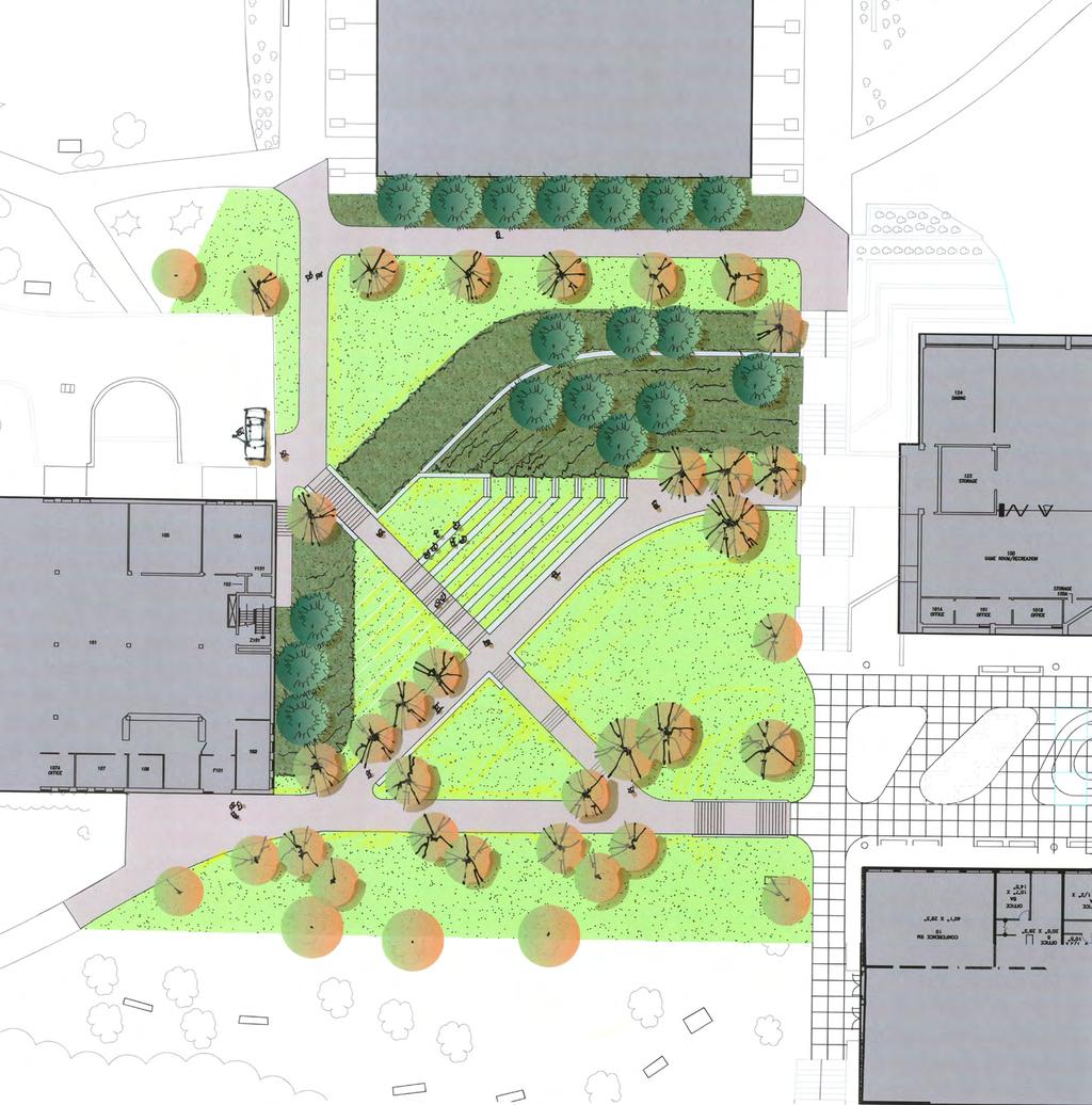 Multi-Purpose Building 14 Amphitheater Parking The existing green space in the core of campus could be developed into a programmable classroom/amphitheater.