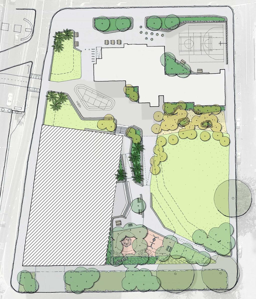 draft concept plan CITY ROAD NORTH LAWN MULTIPURPOSE COURT BOYD COMMUNITY HUB SCHOOLYARD KINGS WAY FOREST
