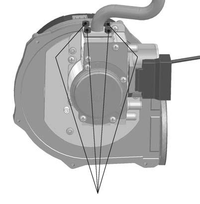 d) Disengage the gas valve feed pipe grommet from the casing by pushing it upwards. e) Remove the three Torx screws (T-25) of the air/gas channel fixing to the combustion chamber door (figure 36).