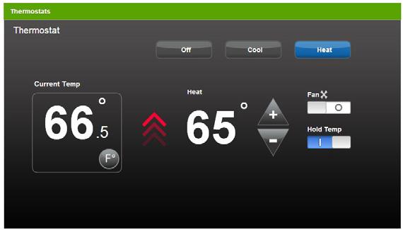 On the top of the screen, set your mode as Off, Cool or Heat. Turn the Fan on or off using the toggle switch.