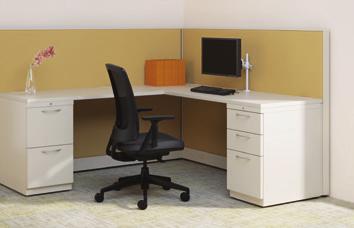 Fabric stackers can be added to panels to customize workstation height and create an added level of