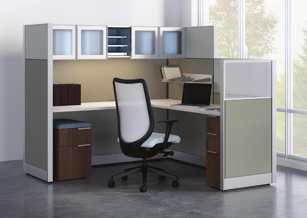 COORDINATE WITH ACCELERATE Accelerate panels are compatible with other HON products, like Voi worksurfaces, Abound overheads, and Flagship or Brigade personal storage.