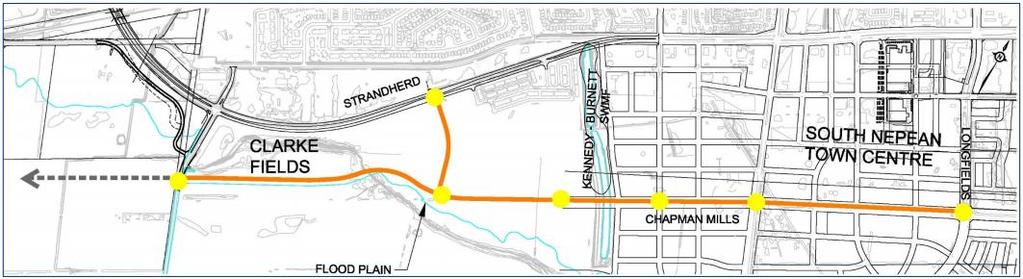 Figure 10: Preliminary preferred alignment from Chapman Mills Drive Extension and BRT Corridor EA Study September 28
