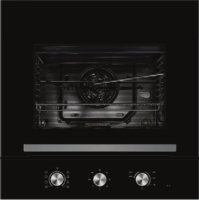 60cm 9 Function Manual Oven 65DME40004 Cavity : 65 L A class energy rating Mechanical control with timer Forced air cooling system Enamel oven interior Removable rack support Removable door plate