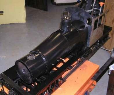 This photo shows the boiler with jacket and bands in position on the frame.