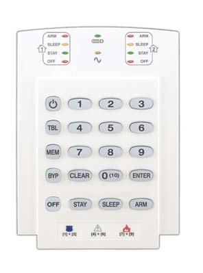K10LEDV/H Keypad Overview Off Light: On = Disarmed Off = System armed Light (AC): On = Power on Off = Power off = Press once + [MASTER CODE] for Quick Menu Programming (see Master Quick Menus on page