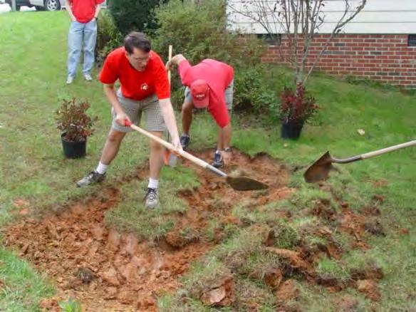 Digging your rain garden On sloped sites: Use dug out soil to create a