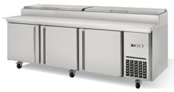 PIZZA PREP TABLES 2 YEARS PARTS & LABOR 6 YEARS COMPRESSOR WARRANTY AISI 430 Stainless Steel Interior & Exterior cabinet construction.