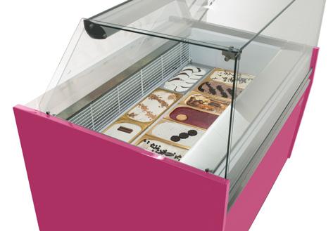NEW DISPLAY CASES DISPLAY CASES ICE-CREAM FLAT GLASS STANDARD FEATURES LED EXTERIOR: INTERIOR: INSULATION: - AISI 304 Stainless Steel worktop, - Flat tempered security glass system, - Enamelled steel