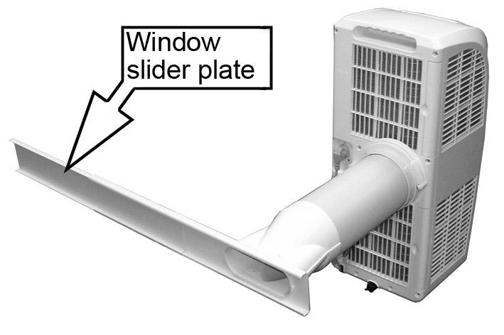 Clip the window slider plate to the duct outlet connector to complete the duct assembly. 8. Set the window slider plate in position in the nearest window opening.