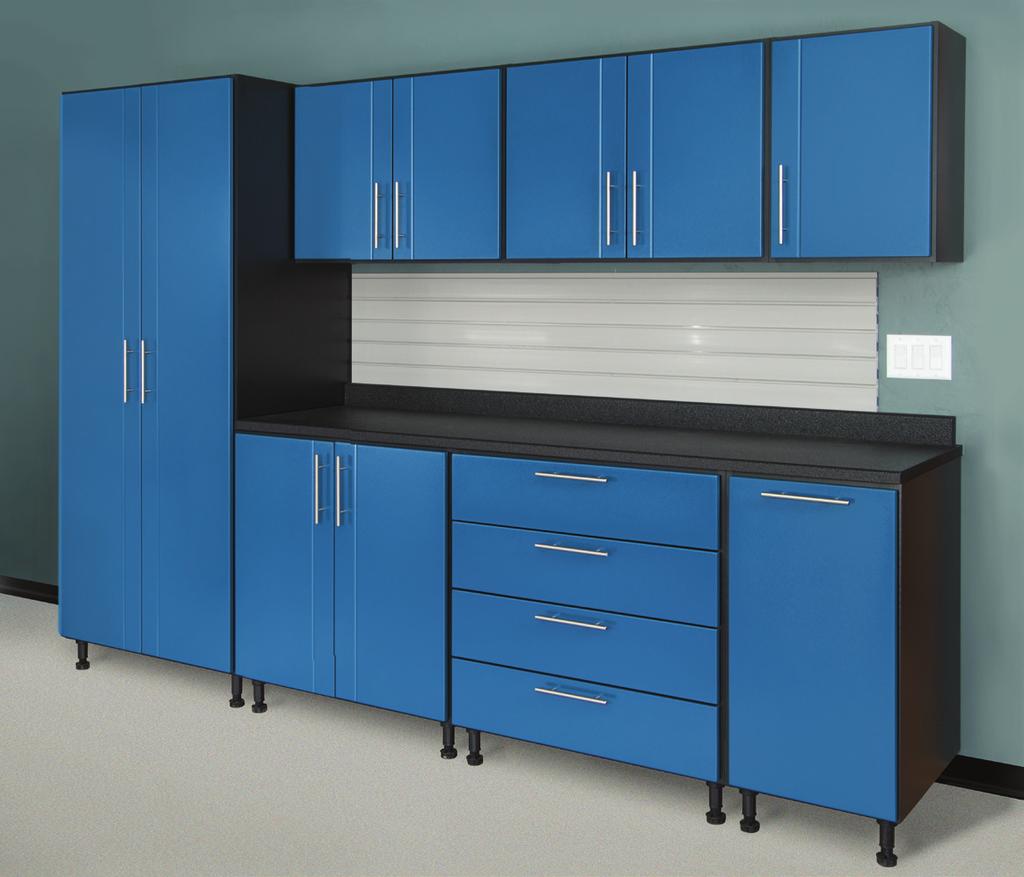 Add drawers and a parts bin and you have can store almost anything. The wall directly above your countertop is a great area for a slatwall panel to keep tools readily accessible.