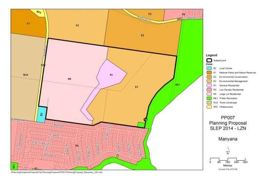 The land is currently zoned part R5 Large Lot Residential, R1 General Residential, E3 Environmental Management and RE1 Public Recreation (Figure 4). Figure 4 Current Zoning 1.
