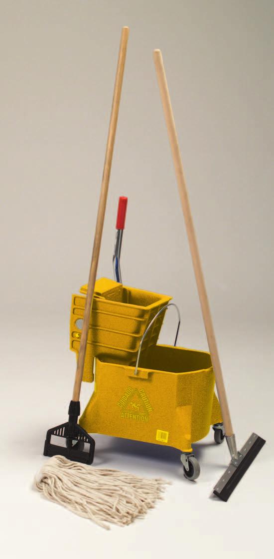 JANITORIAL - TOOLS Mop Bucket with Squeeze Wringer Structolene mop bucket with 3" casters. Caution yellow color. One piece, rustproof construction with a 26-quart capacity.