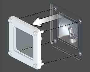 Due to its design, the assembly consisting of the screws, bezel, glass pane, seal, and bracket will remain together when the