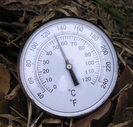 Active Composting and Temperature Active composting occurs in the temperature range of 55 o F to 155 o F Want pile temperature to reach 140 o F over this temp