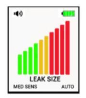The maximum value will be displayed once the leak source has been located. The table below can be used to approximate the size of leak: Maximum No. Bars Displayed 1-2 (green color) < 0.
