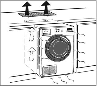 The dryer is not designed for built-in installation. The dryer can be installed under a worktop, provided that adequate ventilation of the dryer is assured.