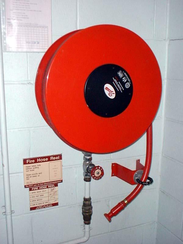 First Aid Hose Reels Approximately 30m long. Pre-set controls should mean that it is charged with water and ready for use.