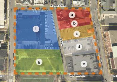 Location of the District Proposes boundaries between Highland Alley, S. Allen Street, W. Foster Ave.