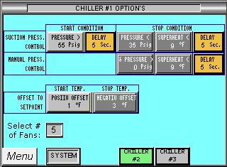 Chiller Options Up to four chillers are selectable on the SYSTEM OPTIONS page.