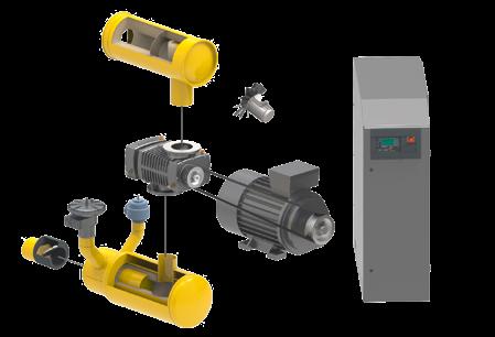Screw Blowers Design and features Image: EBS 30 STC (1) SIGMA CONTROL control system (2) STC or SFC control cabinet (3) Intake silencer with filter (4) SIGMA B blower airend (5) V-belt (6) IE3