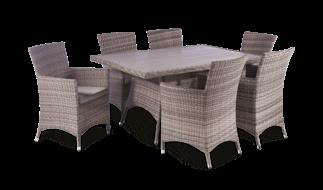 triple sofa in aluminum with semi-round rattan and cushions in polyester, 230g of 10cm (1) table, 55 x 33 x