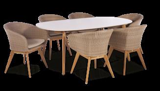 table, 57 x 22 x 14, in aluminum and semi-round rattan, 6mm, with table top in Duraboard Sectional lounge set (5)