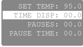 USER SET UP OPTIONS: Screen view User Setup Description Sets new tank temperature.