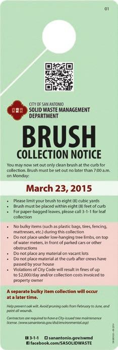 Brush Curbside Collection Brush collection is a service provided twice per year, approximately every six months.