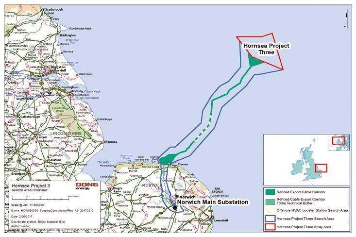 5 3. Hornsea Project Three Offshore Wind Farm DONG Energy is proposing to develop a new offshore wind farm in the North Sea, approximately 120 km off the north Norfolk coast.