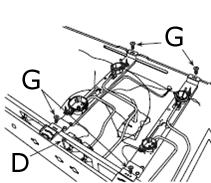 o Unscrew the screws (D) which lock the crosspieces. o Unscrew the screws (G) which unite the bridles of the taps to the front frame.