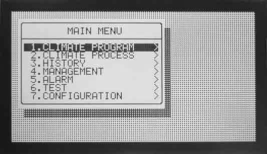 1. Climate Program When main menu screen appears place the cursor on the first row, Climate program (see Figure 3) and press enter.