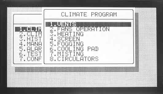 Figure 3: Climate Program selection screenshot Figure 4: Climate Program menu list screenshot To enter any of the menus, press the corresponding numeric key