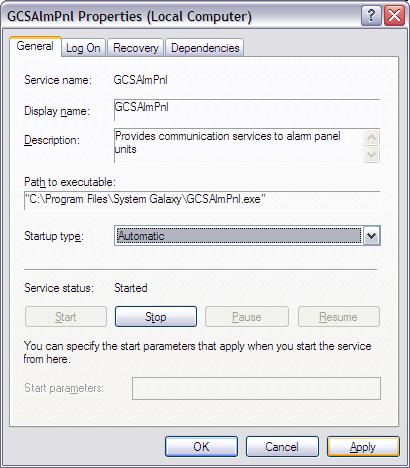 Alarm Panel Service must be running for System Galaxy to receive events and send commands to the panel.