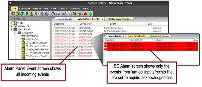 Using SG to Monitor the Alarm Panel Events IMPORTANT A disarmed input/point will create an Alarm Panel Event in SG when the input/point condition changes.