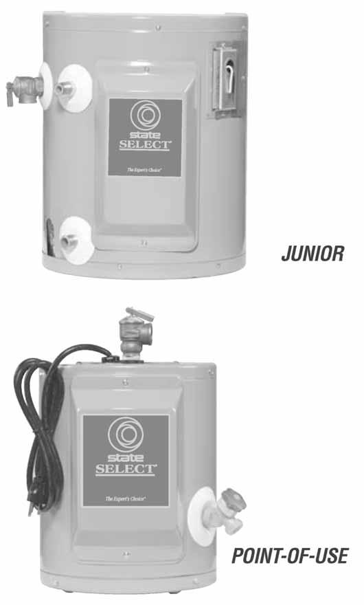 STATE-RES-ELECT-State Residential Electric Water Heaters Page T-26 - RW List Prices ELECTRIC- POINT OF USE & JUNIOR Point-Of-Use Electric Water Heaters designed for low-demand point-of-use