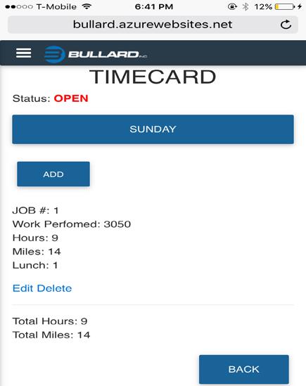 Bullard Timecard Portal 9 Figure 14: Edit Job - New Changes [Field Worker] To delete a specific