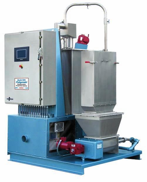Although usually furnished to handle only a dry polymer, the system can be arranged to also handle liquid polymers. To accomplish this, a dry feeder and liquid polymer metering pump are included.