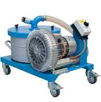 side channel blower. Reliably vacuums small quantities of swarf, punching waste, granulate and coarse dust in continuous operation. Waste container volume approx. 50 l, mobile or stationary.