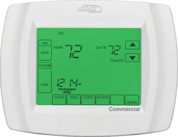 OPTIONAL CONVENTIONAL TEMPERATURE CONTROL SYSTEMS - FIELD INSTALLED COMMERCIAL TOUCHSCREEN THERMOSTAT Intuitive Touchscreen Interface - Two Stage Heating / Two Stage Cooling Conventional or Heat Pump